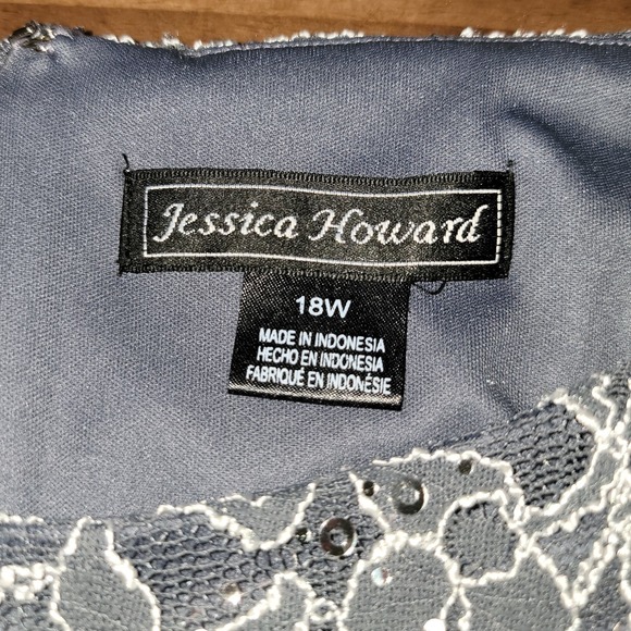 Jessica Howard Women's 18W Gray Lace Bodice Midi Dress Pleated Skirt 3/4 Sleeve - Picture 4 of 6